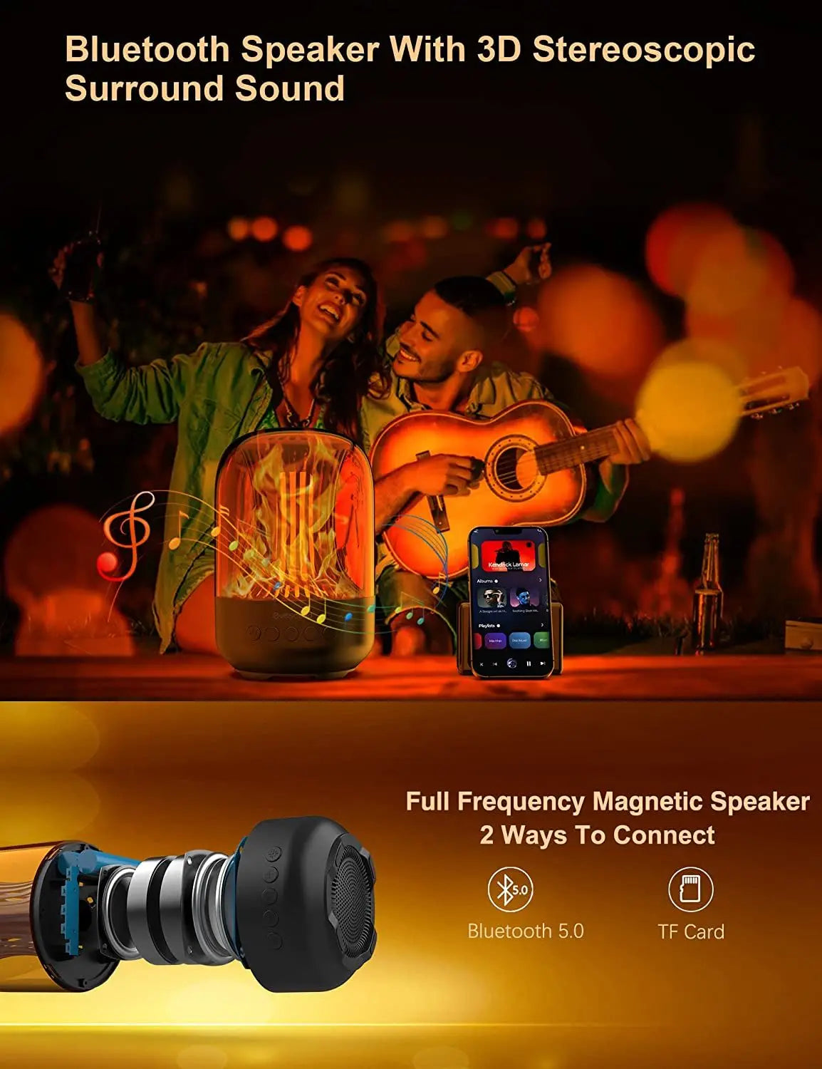 5.0 Led Flame Speaker IPX5 Waterproof Subwoofer